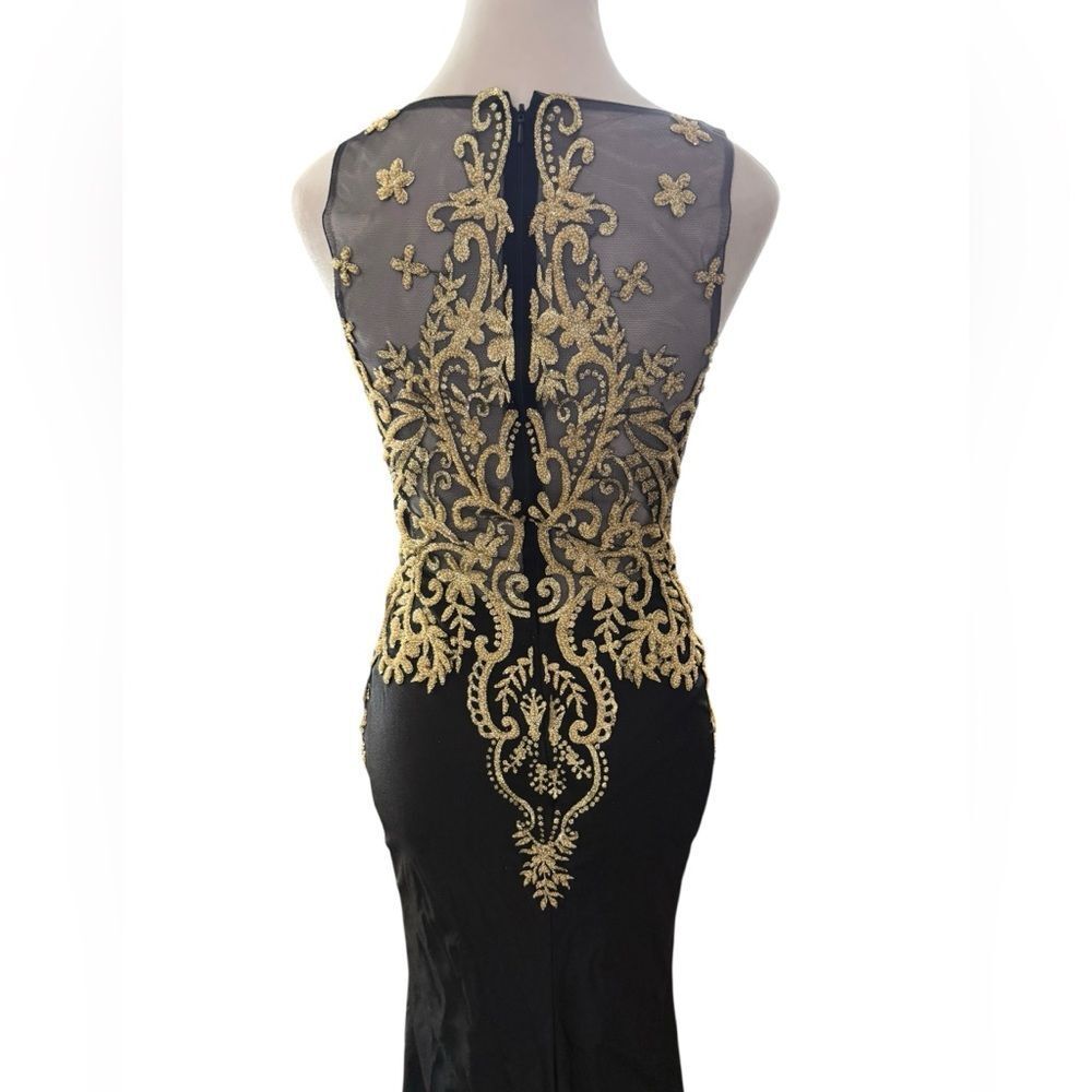 Dancing Queen Elegant‎ Black Gown with Gold Accents